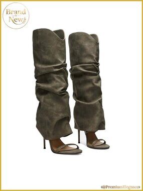 Slouchy Knee High Open Toe Stiletto Heel Boots Pull On Women